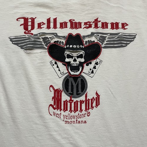 Vintage Yellowstone Motorhed Shirt Large Skull Flames Biker Grunge Distressed - Picture 2 of 16