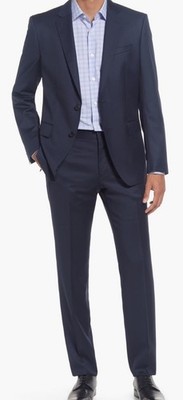 BOSS “ HOLY ALlEE 3” Dark Blue Check Wool Slim Fit Italian Fabric