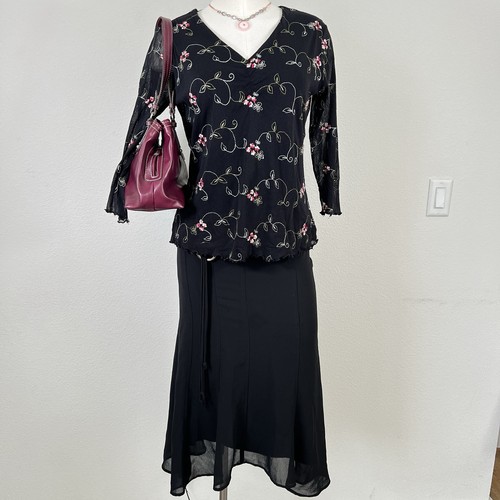 VTG Ninety Mesh Top Women’s Medium Sheer Sleeves Lettuce Trim Whimsigoth 90s