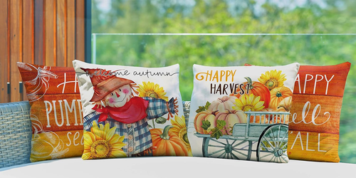 Halloween Throw Pillow Covers 18X18 Set of 4 Fall Pumpkin Outdoor Farmhouse Than - Picture 5 of 12