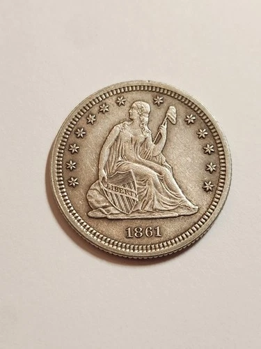 1861 AU+++ SCARCE CIVIL WAR SEATED LIBERTY QUARTER RARE
