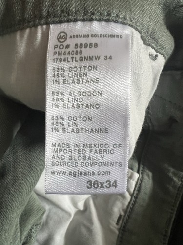 AG Adriano Goldschmied Everett Easy Linen Slim Straight Pants Men's Size 36X34 - Picture 6 of 6