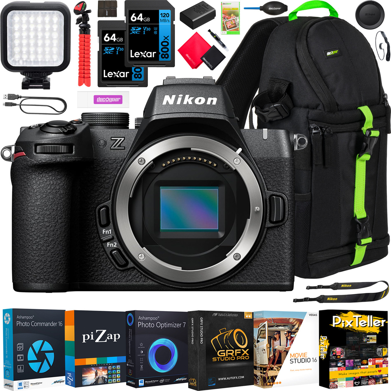 Комплект для беззеркальной камеры Nikon Z50II с разрешением 4K DX + Рюкзак + светодиод и аксессуары