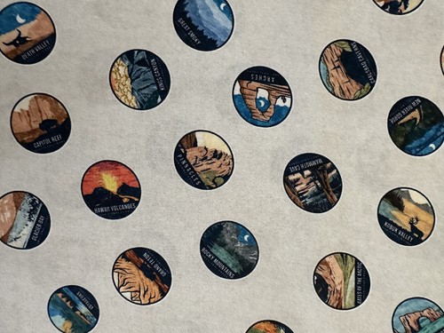 ON THE ROAD AGAIN MINI NATIONAL PARKS MEDALLIONS BY QT USA TRAVEL FABRIC HALF YD - Picture 1 of 5