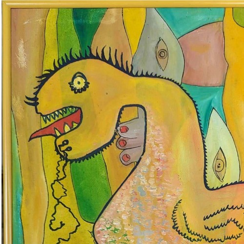 José Garcia Montebravo Yellow Chicken 22x15 Oil/Canvas Painting Cuban Art 1985 - Picture 2 of 6
