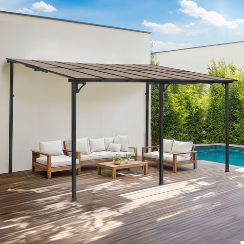 14 X 10 FT Aluminum Frame Gazebo, Wall-Mounted Pergola Garden Yard Sunshade - Picture 5 of 8