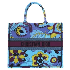 AUTHENTIC Christian Dior book tote large Tote Bag blue/purple Canvas 0385