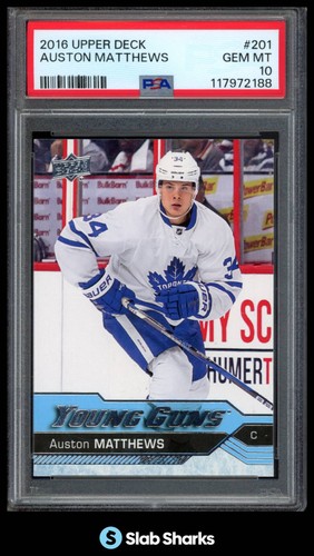 2016 UPPER DECK #201 AUSTON MATTHEWS YOUNG GUNS ROOKIE RC GEM MINT PSA 10