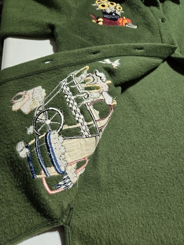 The Quacker Factory QVC Green Fleece Embroidered Fall Button Jacket Size Small - Picture 13 of 15