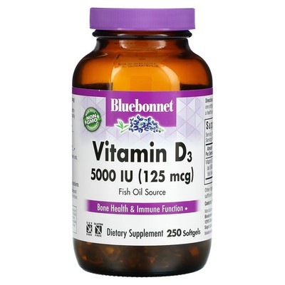 2 X  Bluebonnet Nutrition, Vitamin D3, 125 mcg (5,000 IU), 250 Softg-Worldwide