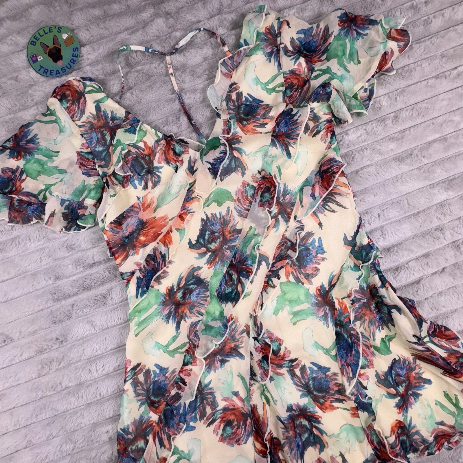 VETEMENTS Abito Anthropologie medio stampato foderato trasparente mini arte floreale da indossare fata