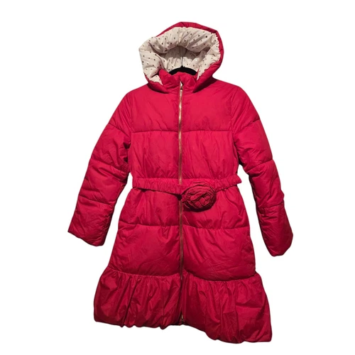 Cappotto imbottito Kate Spade New York bambina taglia 14 rosso rosetta cintura orlo a bolla lungo