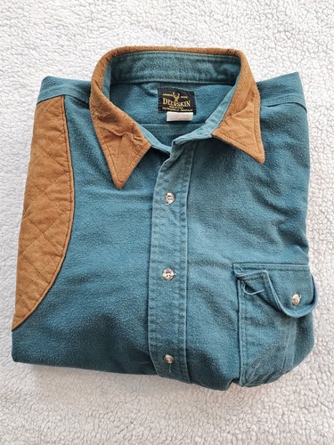 Vintage Melton Deerskin Shirt Mens XXL Teal Suede Shoulder Pad Hunting Flannel - Picture 4 of 5