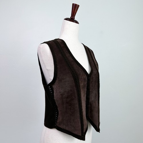 Liz Claiborne Vintage Genuine Suede Chocolate Brown V-Neck Vest - Picture 6 of 10