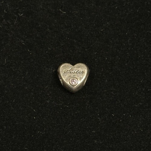 Pandora Sisters Heart Bead Charm Sterling Silver Pink CZ 0.4" 3.9grams - Picture 7 of 17