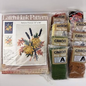 Vintage 1977 Caron Latch Hook Canvas Pattern Autumn Fantasy 24x34 in INCOMPLETE