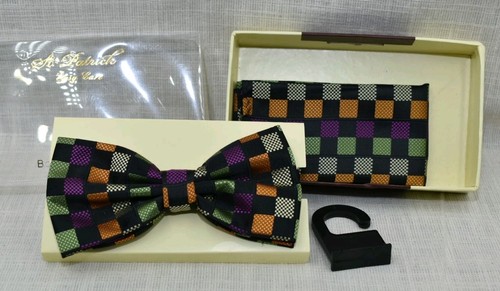 St Patrick Bow Tie & Hanky Set Black, Green, Purple & Orange Halloween Adjustabl - Bild 1 von 10