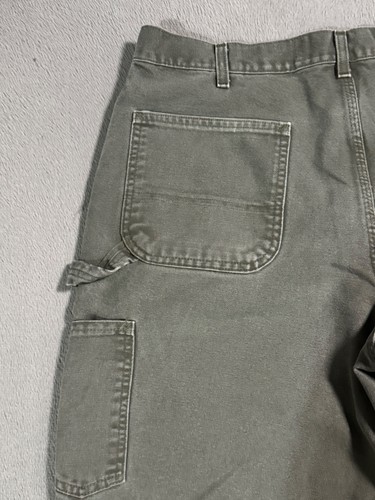 Salopette Carhartt vintage abbigliamento da lavoro cargo falegname verde pantaloni utility W36 L30 - Foto 7 di 15