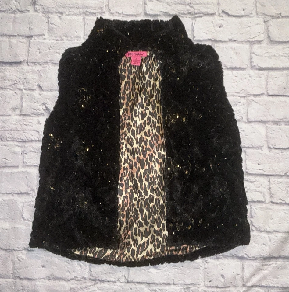 Chaleco de piel sintética Betsey Johnson con forro satinado estampado de leopardo para mujer talla M brillante Foto 2 de 4