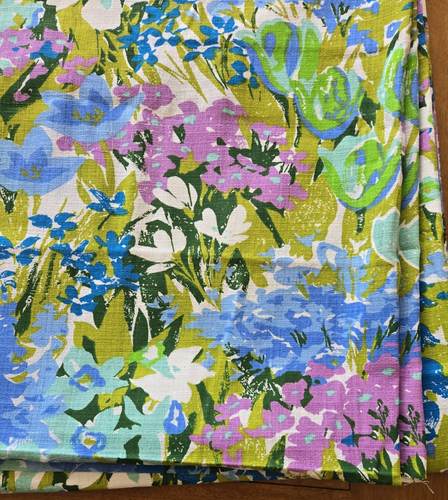 6 Yds Woolworth Barkcloth Vintage Fabric Retro 1960's-70's Mod Floral Design - Picture 3 of 9