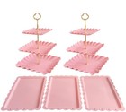 5 Pcs Cupcake Stand Set - Pink Plastic Dessert Table Display Set, 2x Pink Squ...