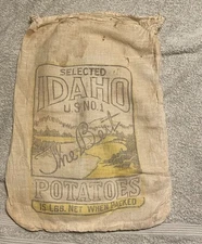 VTG. Selected Idaho US N.1  The best Potatoes Cloth Bag 15 lbs As Seen