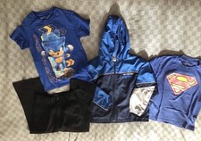 Boys Cute Lot Of 4 Clothes Size 6/7 Nike Jacket , Sonic, Superman Shirts, Pants