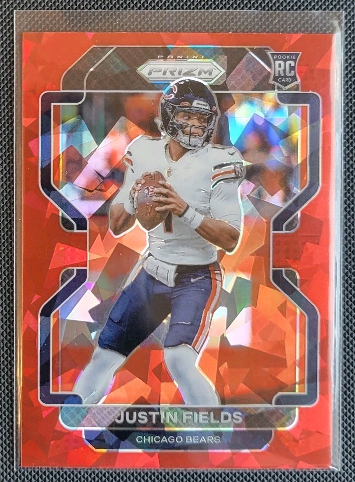 2021 Justin Fields Panini Prizm #334 Red Cracked Ice Prizm Rookie Card RC Jets