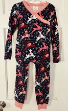 Hanna Andersson Kids Christmas Pajama Set - Navy with Pink and Red Reindeer Sz 5