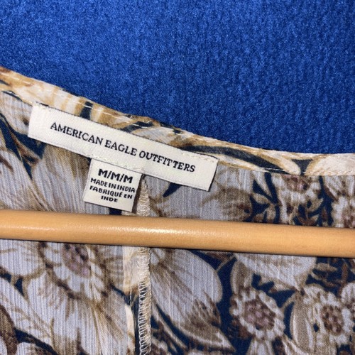 Kimono American Eagle marrón floral manga 3/4 transparente frente abierto mediano - Imagen 3 de 6