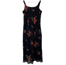 Vintage Y2K Romantic Sleeveless Floral Rose Print Maxi Dress Square Neck L XL
