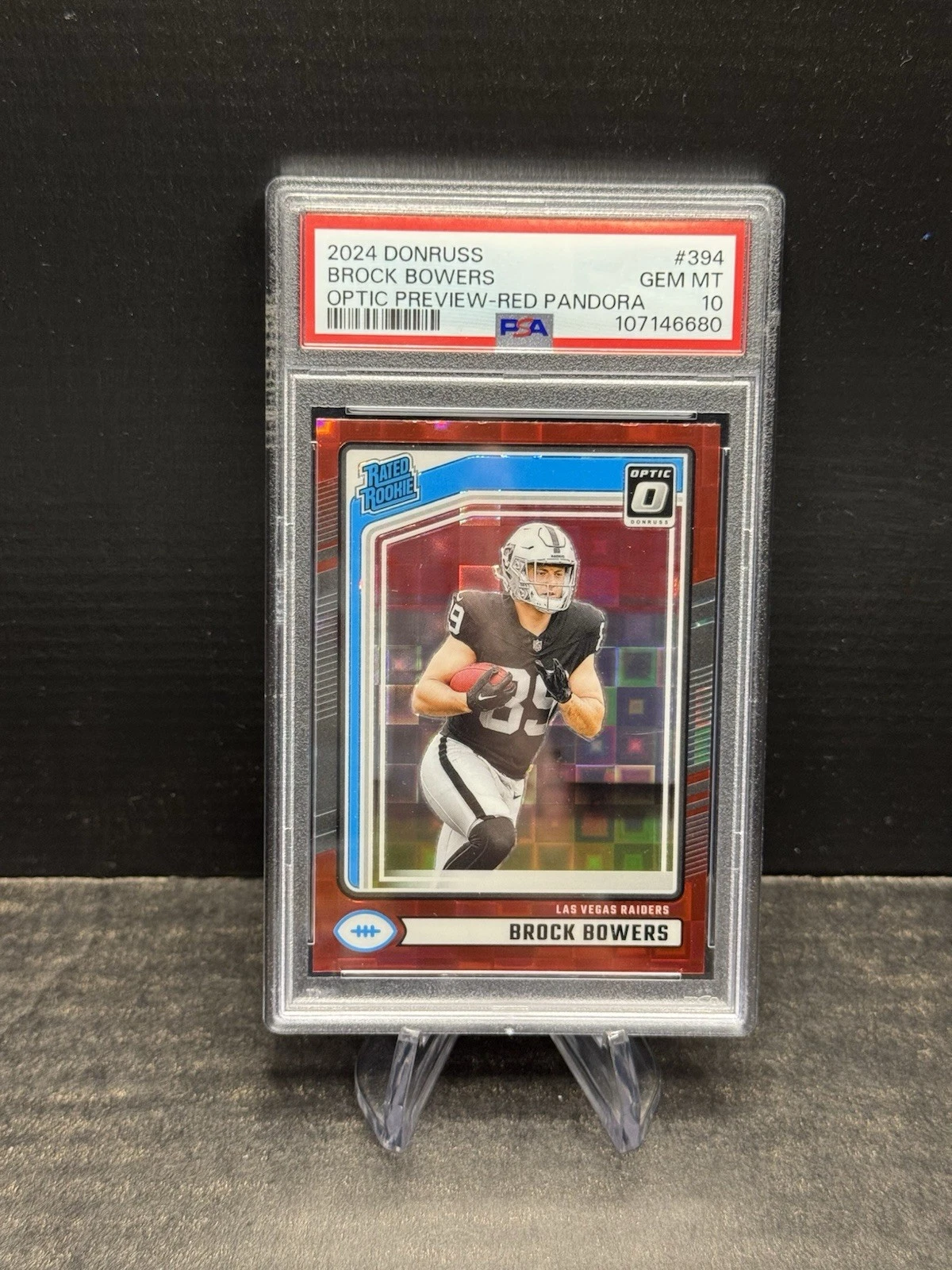 Deal for 2024 Panini Donruss #394 Brock Bowers RC Rated Rookie Red Pandora Optic PSA 10