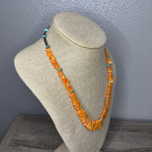 Native American Traditional Graduated Spiny Oyster Shell Turquoise Necklace 24” - Picture 2 of 14