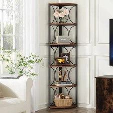 67-Inch Tall Corner Shelf 6-Tier Rustic Corner Bookshelf Bookcase for LivingRoom