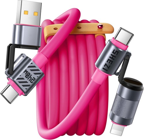 Versatile 240W 4-in-1 Charging Cable for All Devices - 5ft Pink USB-C Cord - 第 3/8 張圖片