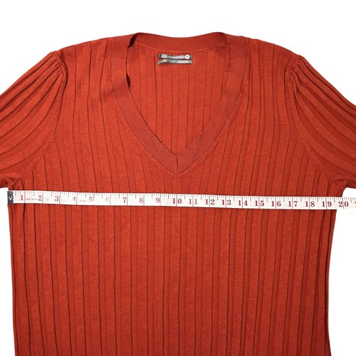 ANTHROPOLOGIE Cecilia V-Neck Sweater Top Size LARGE Orange Ribbed Short Sleeve - Picture 5 of 7