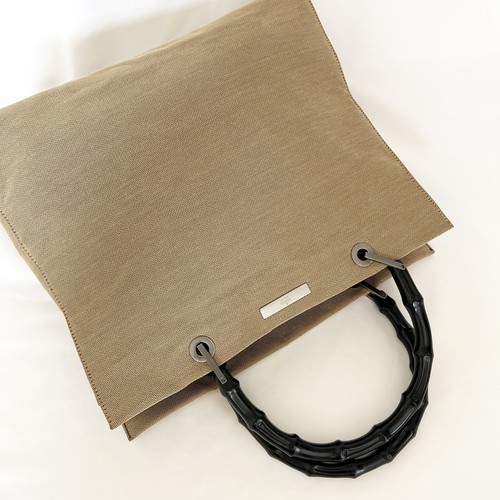 GUCCI Bamboo Vintage Brown Gunmetal Hardware Canvas Handbag Tote Bag COA - Picture 6 of 17