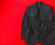 PAL ZILERI Men 100 Wool Charcoal Gray Striped Suit Size 46 / M / 36 Two Piece