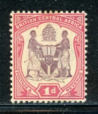 BRITISH CENTRAL AFRICA 44 SG57d MH 1901 1p red & purple Coat of Arms CV$4