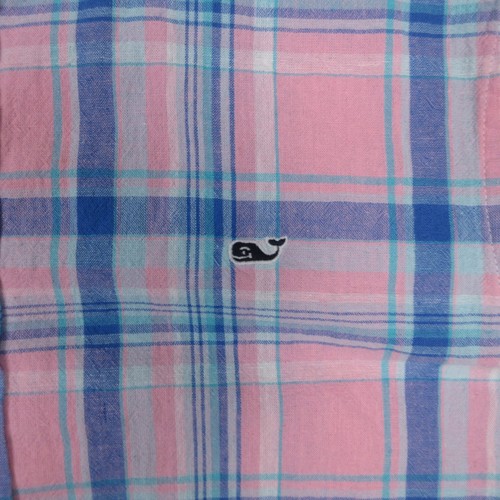 Vineyard Vines Shirt Mens Medium Pink Plaid Indian Madras Linen Whale Button Up - Picture 3 of 8