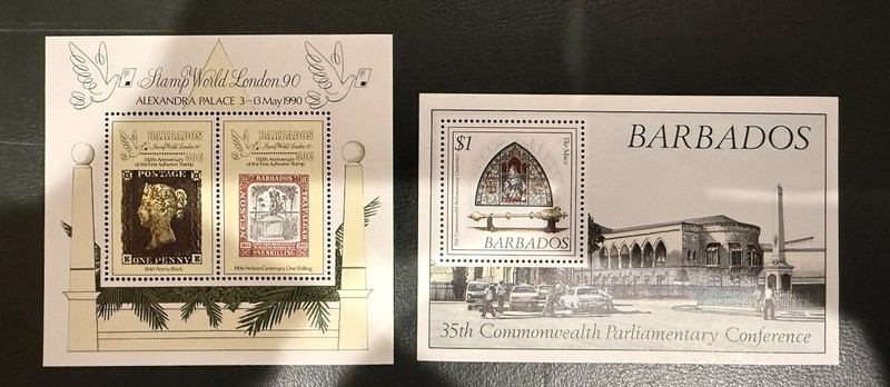 Barbados Souvenir Sheets MNH “Stamp World London 90” and 35th Commonwealth Parl