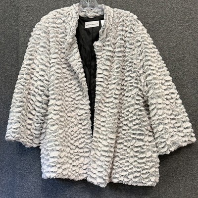 Gray Faux Fur Coat Shaggy Plush Mob Wife Après Ski Quiet Luxury Glam Plus Sz 18