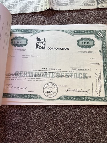 Lg Lot Of 1976 “POM” Stock Certificates Oil Mining Bankrupt Fraud Dissolved Mich - Picture 5 of 18