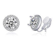 8MM 10MM Cubic Zirconia Clip On Earrings Round Non Pierced Crystal Jewelry