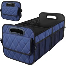 70L Large Car Trunk Organizer Waterproof Polyester Storage 6 Pockets Navy