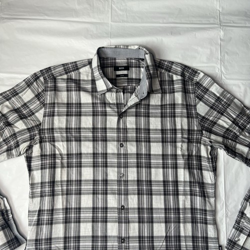 Hugo Boss Men's Large Slim Fit White/Black Plaid Dress Shirt - Picture 5 of 18