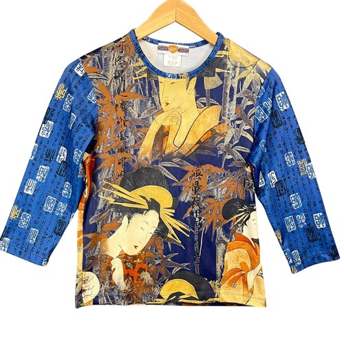 Vintage Y2K Weavers Girl Geisha Bamboo Print Long Sleeve Top Medium