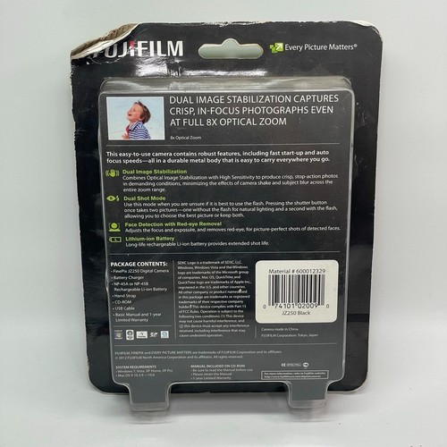 New Sealed Fujifilm FinePix JZ250 16.0MP Digital Camera 8X Black Battery NIB - Picture 3 of 4