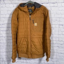 Carhartt Mens. Rain Defender Relaxed Fit Insulated Hooded Jacket Brown Size LT