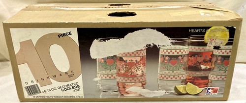 Indiana Glass Hearts & Flowers Glasses Tumblers N.O.S. 10 Piece Set - Picture 3 of 9